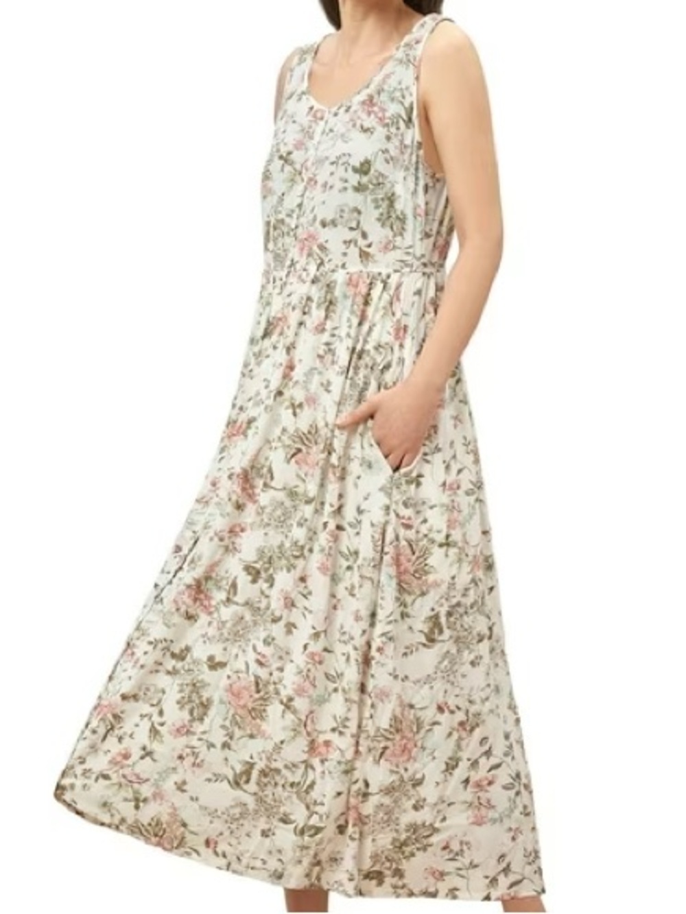 Frye Cream, Pink, and Floral Tank Midi Dress